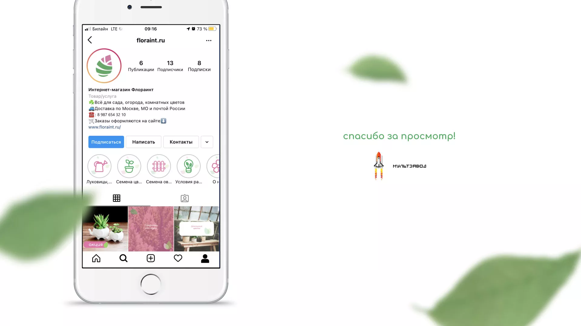 Разработка оформления профиля Instagram для магазина «Floraint» в Приморске